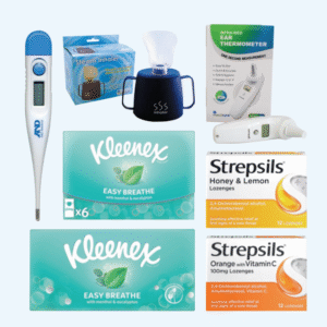 Essential Winter Wellness & Cold/Flu Relief Kit (Thermometers, Inhaler, Tissues, & Lozenges)